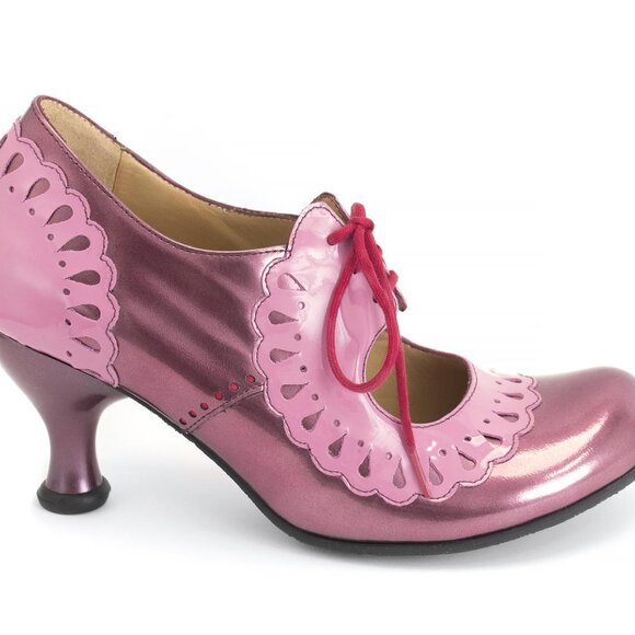 John Fluevog bellevue lottie deno frill scallop pink patent leather shoes 7.5 - Picture 2 of 10
